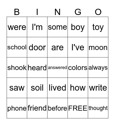 1st Grade - Unit 7 Bingo Card