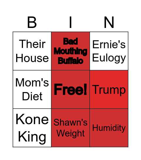 Family Vacation Bingo Card