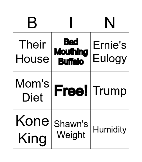 Family Vacation Bingo Card