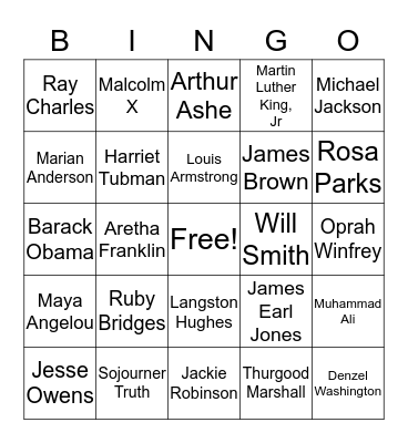 Famous Black Americans Bingo Card