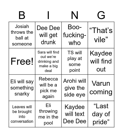 Party Bingo Card