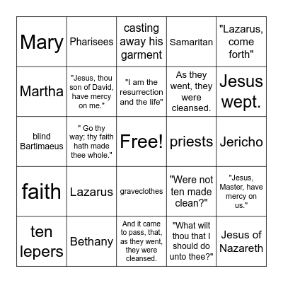 BIBLE BINGO Card