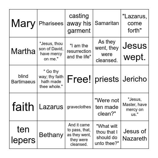 Bible Bingo Card 