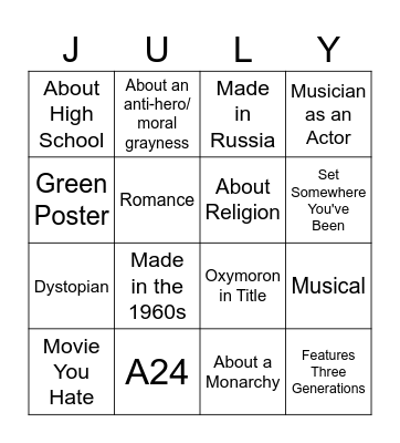 July Bingo Card