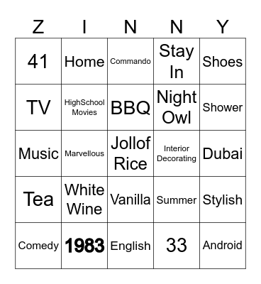A Bingo about the Birthday Girl! Bingo Card