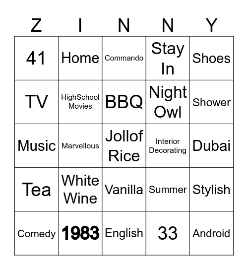 A Bingo about the Birthday Girl! Bingo Card