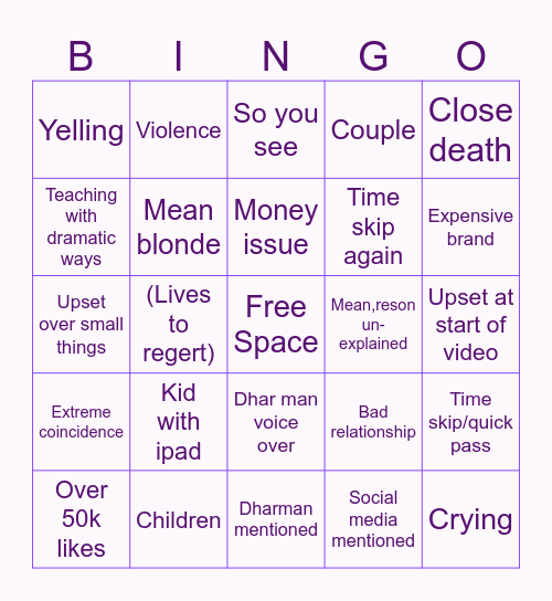Dhar mann Bingo Card
