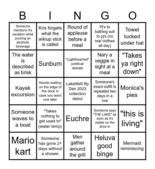 Cottage Bingo Card