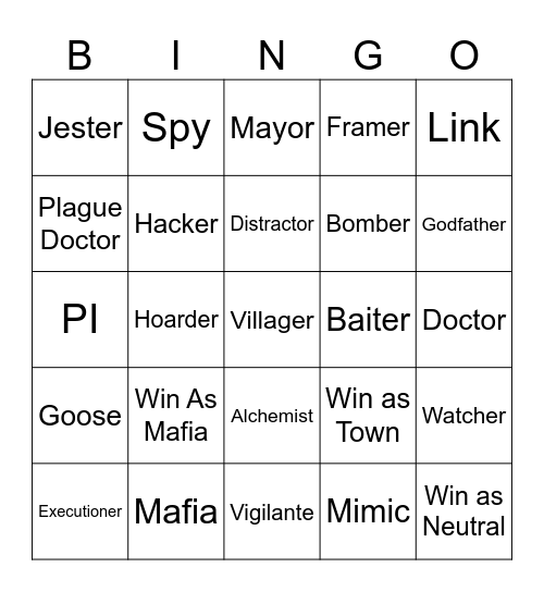 Mafia Bingo 2 Bingo Card