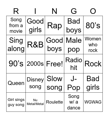 Karaoke Bingo Card