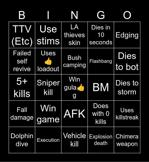 Warzone 2.0 bingo (Credits to: Big Puffer) Bingo Card