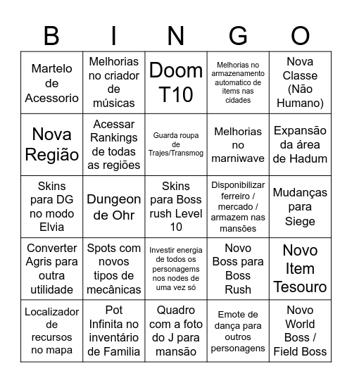 BDO Bingo Card