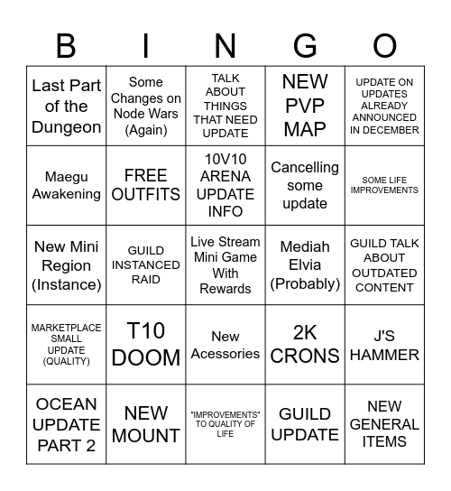 NETHERWINDS BINGO BDO FESTA Bingo Card