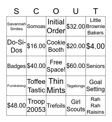 Girl Scout Cookie Bingo Card