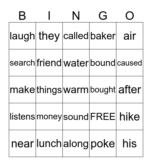 1st Grade - Unit 8 Bingo Card