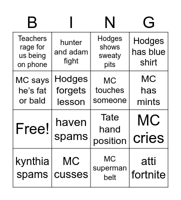 Sunday School Bingo Card