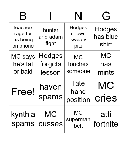 Sunday School Bingo Card