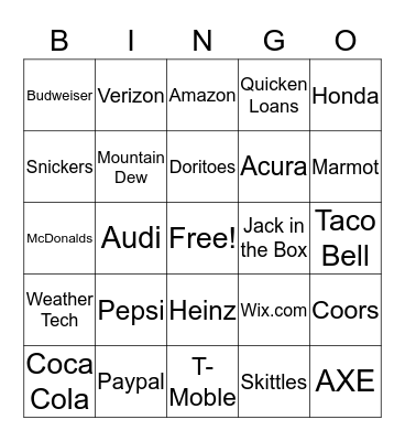 Super Bowl 50 Commercial  Bingo Card