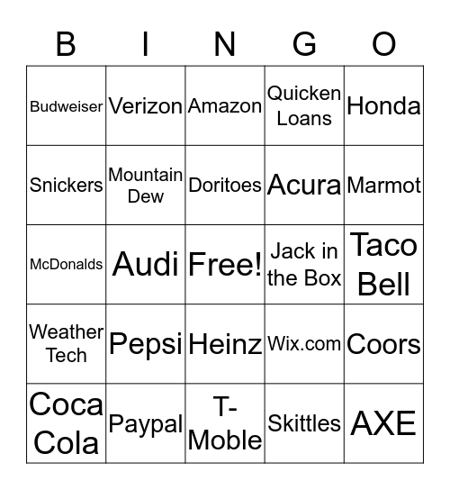 Super Bowl 50 Commercial  Bingo Card