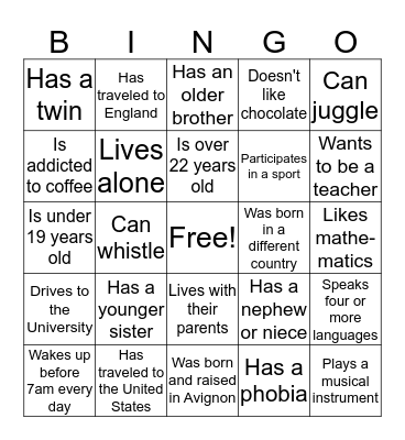 Find someone who... Bingo Card