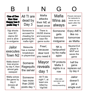 Episode Bingo (Real and depressing) (For hosts) Bingo Card