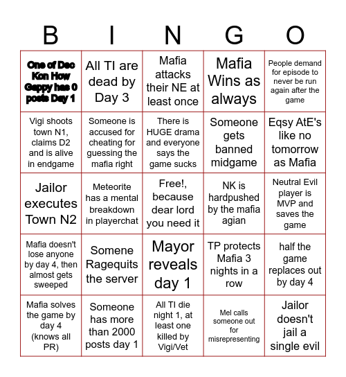 Episode Bingo (Real and depressing) (For hosts) Bingo Card