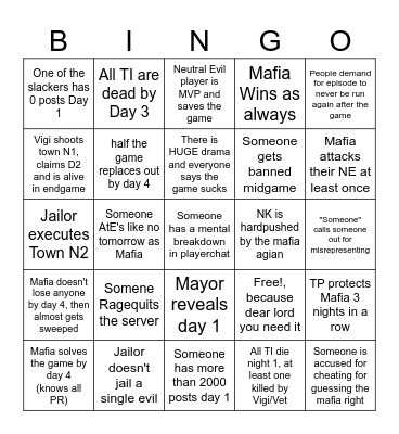 Episode Bingo (Real and depressing) (For hosts) Bingo Card