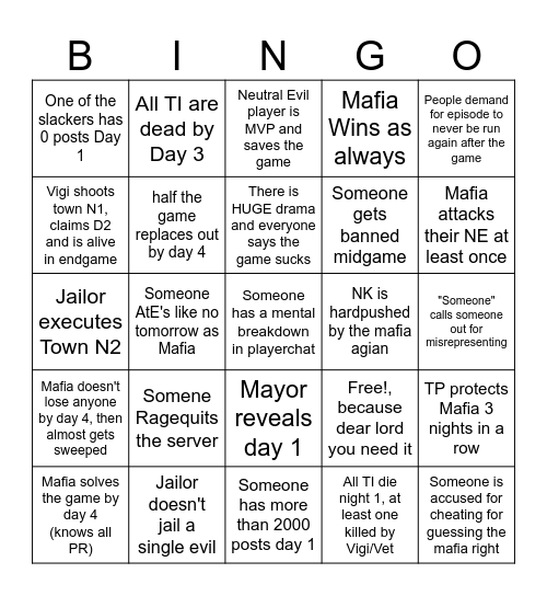 Episode Bingo (Real and depressing) (For hosts) Bingo Card