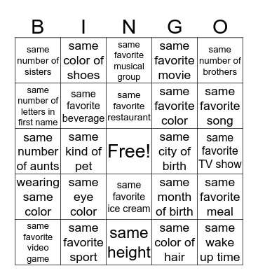 Class Bingo Card Bingo Card
