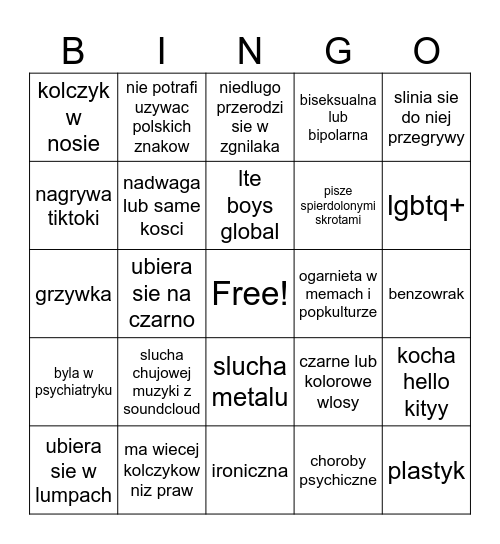 alternatywka bingi Bingo Card