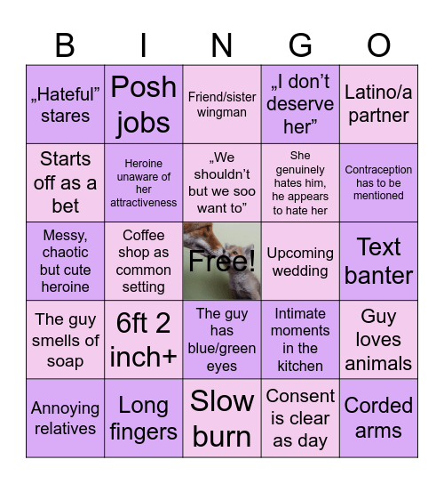 Romanse novel Bingo Card