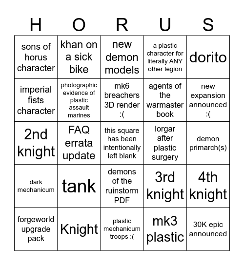 horus heresy july livestream Bingo Card