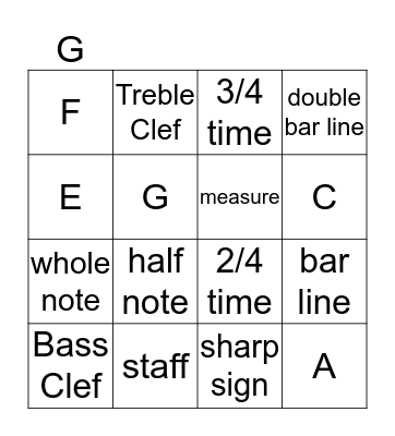 Musical Bingo Card