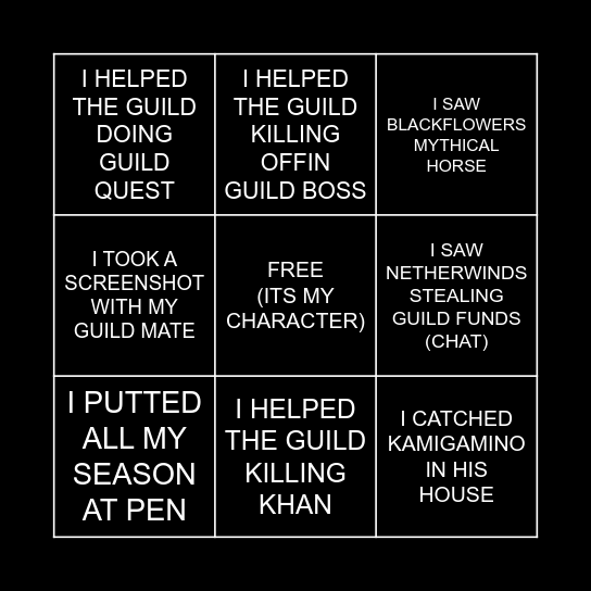 [DC] SUMMER BINGO WARS #CARD1 Bingo Card