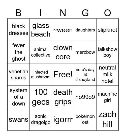 music taste jul 23 Bingo Card