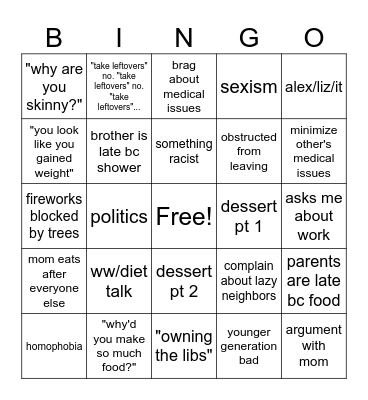 Family Bingo Card
