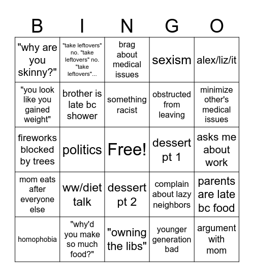 Family Bingo Card