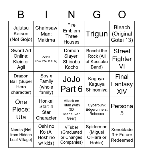 AX Cosplay Bingo Card