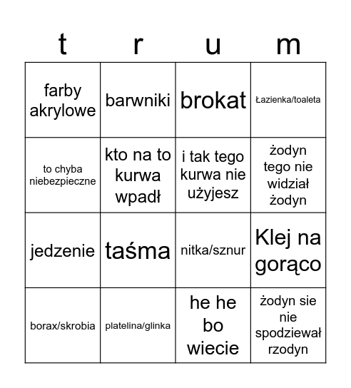 trum trum Bingo Card