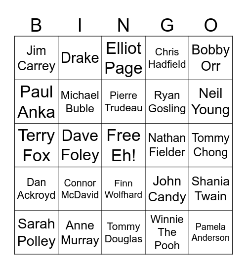 C   A   N   A   D   I   A   N Bingo Card