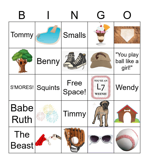 Sandlot Bingo Card