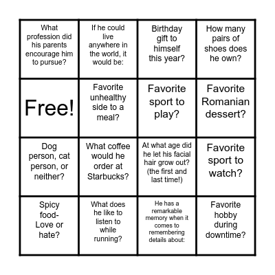 How well do you know Andrei? Bingo Card
