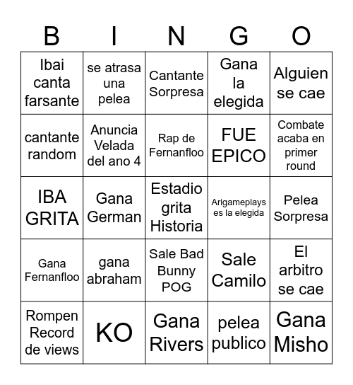 La Velada del Ano 3 Bingo Card