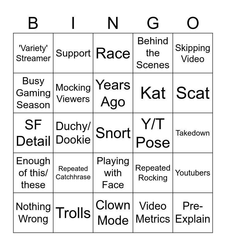 DSP Stream Bingo Card