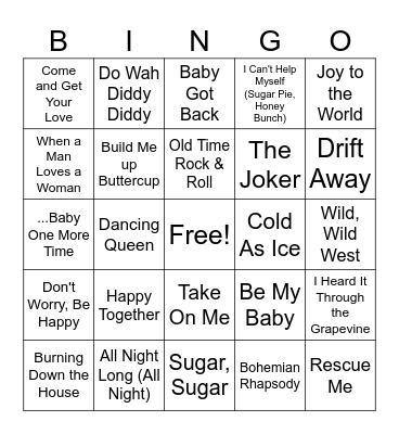 60's to 90's Bingo Card