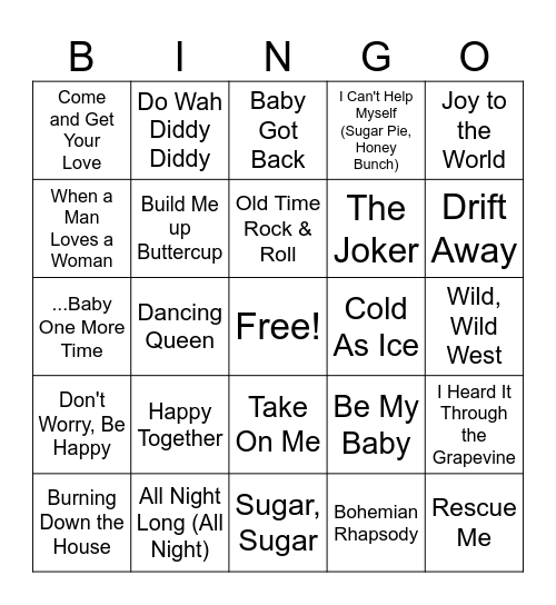 60's to 90's Bingo Card