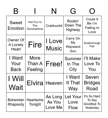 Harmonies Music Bingo Card