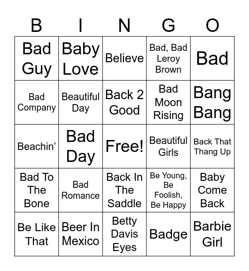 B Titles (1) Music Bingo Card