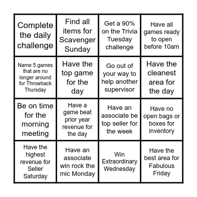 Supervisor Showdown Bingo Card