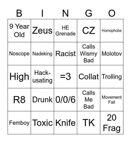 csgo comp bingo Card